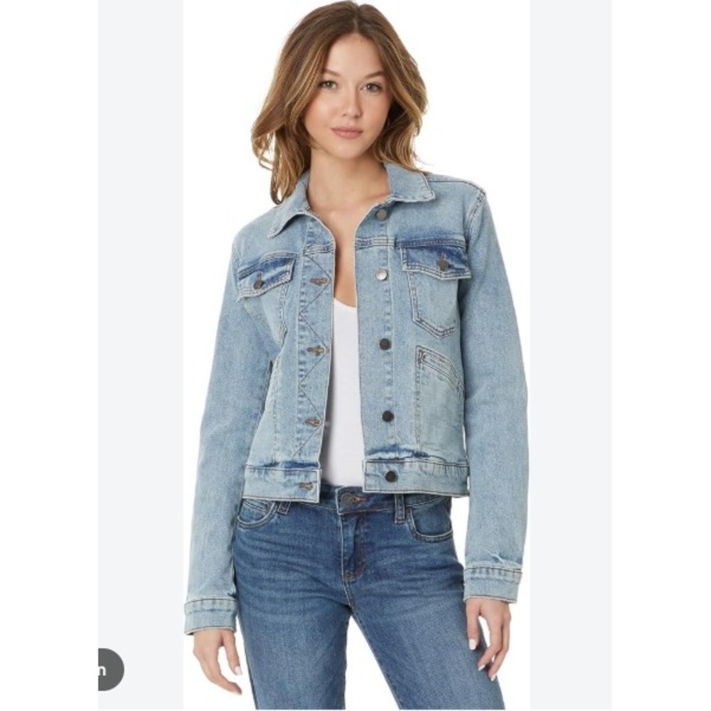 KUT from the Kloth Anne Denim Jacket Light Wash Distressed Multi Pockets Medium